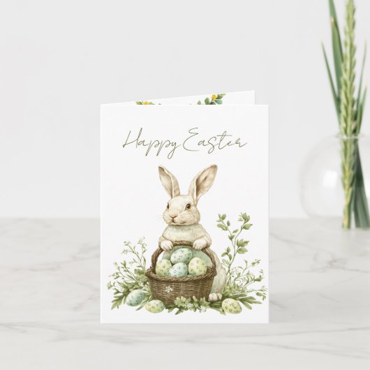  Bunny Waterverf Floral Easter Feestdagen Kaart (Voorkant)