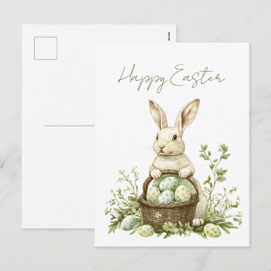  Bunny Waterverf Floral Easter Feestdagenkaart (Voorkant / Achterkant)