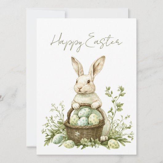  Bunny Waterverf Floral Easter Feestdagenkaart (Voorkant)