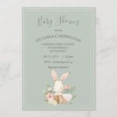 Bunny Waterverf Floral Green Girl Baby shower Kaart (Voorkant)