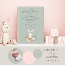 Bunny Waterverf Floral Green Girl Baby shower