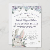 Bunny Waterverf Floral Paarse Baby shower per post Kaart (Voorkant)