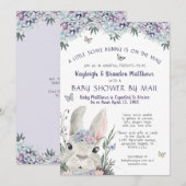 Bunny Waterverf Floral Paarse Baby shower per post Kaart (Voorkant / Achterkant)