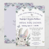 Bunny Waterverf Floral Paarse Virtual Baby shower Kaart (Voorkant / Achterkant)