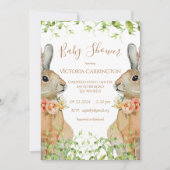 Bunny Waterverf Floral Pink Girl Baby shower Invi Kaart (Voorkant)