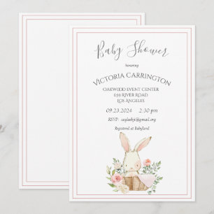 Bunny Waterverf Floral Pink Girl Baby shower Kaart