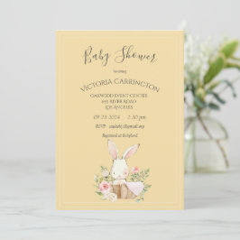 Bunny Waterverf Floral Yellow Girl Baby shower Kaart