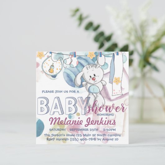 Bunny-waterverf mooi helder Baby shower Kaart (Staand voorkant)
