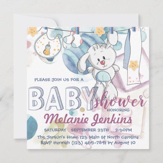 Bunny-waterverf mooi helder Baby shower Kaart (Voorkant)