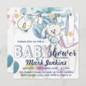 Bunny waterverf mooie heldere Baby Boy Shower Kaart (Voorkant / Achterkant)