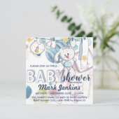 Bunny waterverf mooie heldere Baby Boy Shower Kaart (Staand voorkant)