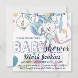 Bunny waterverf mooie heldere Baby Boy Shower Kaart