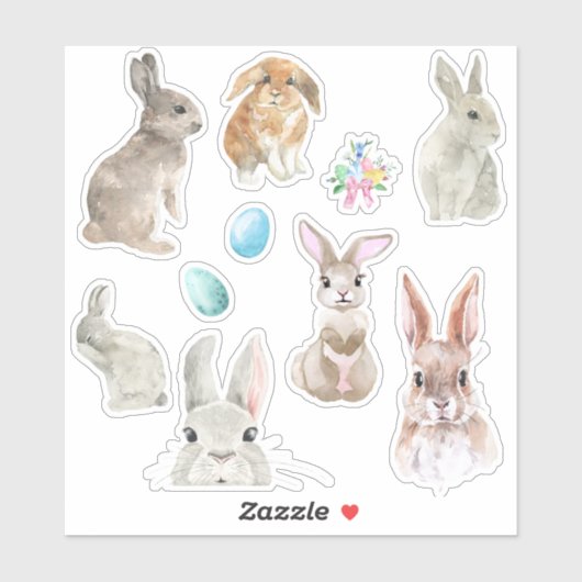 Bunny Waterverf Rabbit Easter Spring Sticker (Vel)