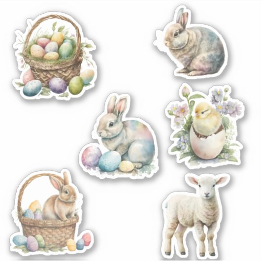 Bunny Waterverf Rabbit Easter Spring Sticker (Voorkant)