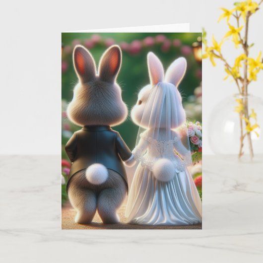 Bunny Wedding gefeliciteerd Kaart (Gele Bloem)