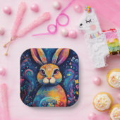 Bunny wervelingen en harten Blauw Papieren Bordje (Feest)