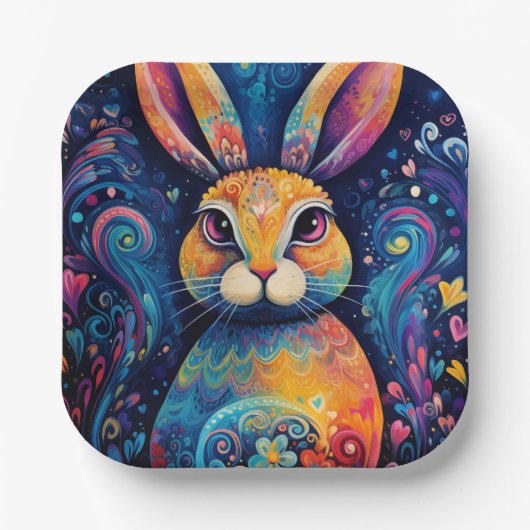 Bunny wervelingen en harten Blauw Papieren Bordje (Voorkant)