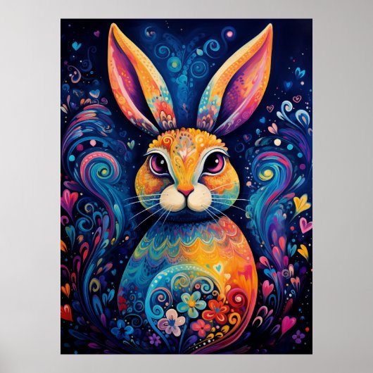 Bunny wervelingen en harten Blauw Poster (Voorkant)