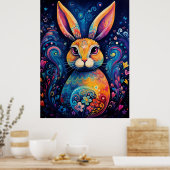Bunny wervelingen en harten Blauw Poster (Keuken)
