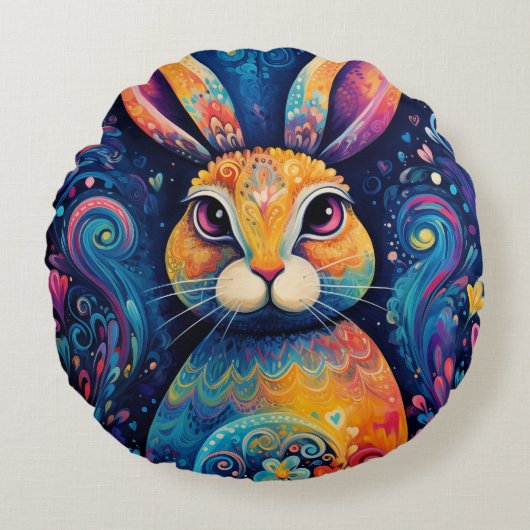 Bunny wervelingen en harten Blauw Rond Kussen (Voorkant)