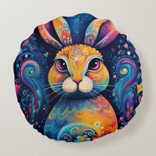 Bunny wervelingen en harten Blauw Rond Kussen (Achterkant)