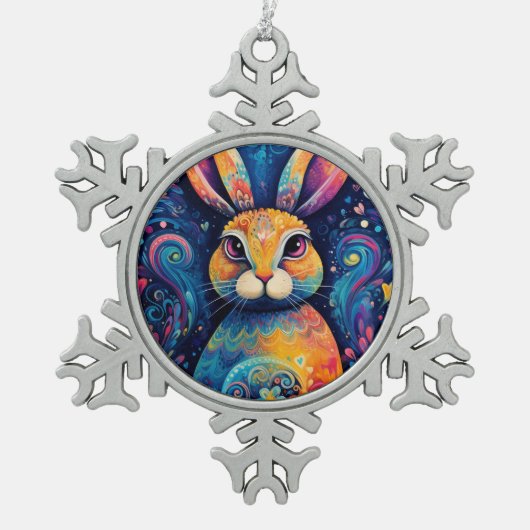 Bunny wervelingen en harten Blauw Tin Sneeuwvlok Ornament (Voorkant)