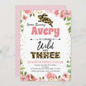 Bunny Wild & Three Girl 3rd Birthday Invitation (Voorkant / Achterkant)