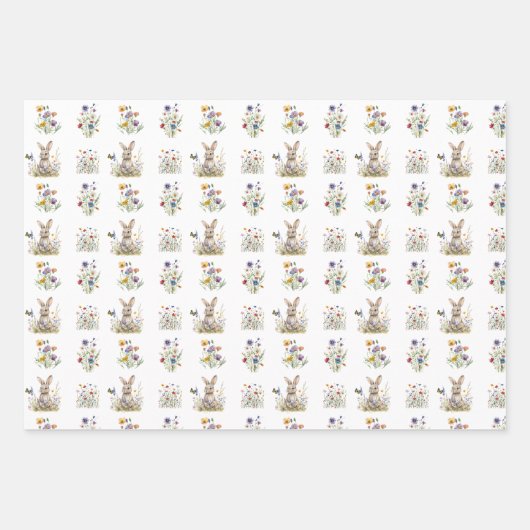 Bunny wilde bloemen aangepaste naam inpakpapier vel (Voorkant 3)