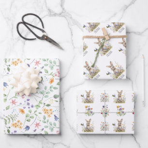 Bunny wilde bloemen aangepaste naam inpakpapier vel