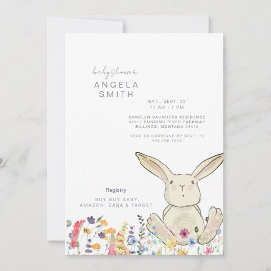 Bunny & Wilde Bloemen Kleurrijke Gestreepte Baby S Kaart (Voorkant)