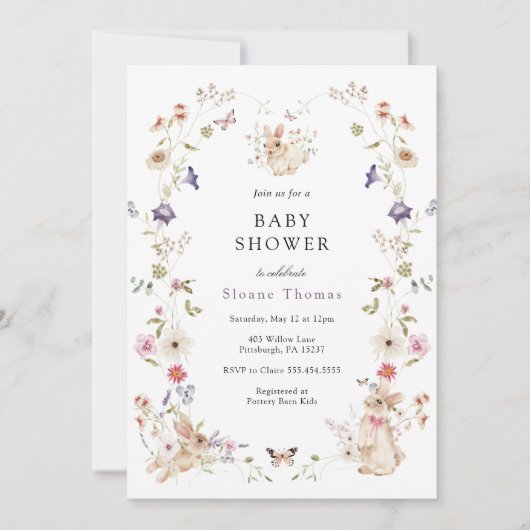 Bunny Wildflower Baby shower Kaart (Voorkant)