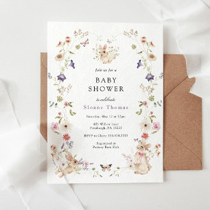 Bunny Wildflower Baby shower Kaart