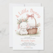 Bunny Wildflower Bow Picknick Roze Baby Meisje Dou Kaart (Voorkant)