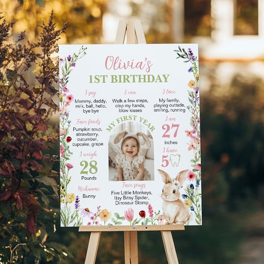 Bunny Wildflower Eerste jaar Foto Milestone Poster