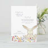 Bunny & Wildflower Kleurrijk Gestreept Baby shower Kaart (Staand voorkant)