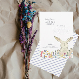 Bunny & Wildflower Kleurrijk Gestreept Baby shower Kaart