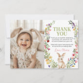 Bunny Wildflower Verjaardagsfeest Foto Bedankkaart (Voorkant)