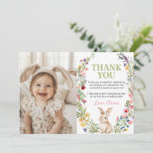 Bunny Wildflower Verjaardagsfeest Foto Bedankkaart (Staand voorkant)