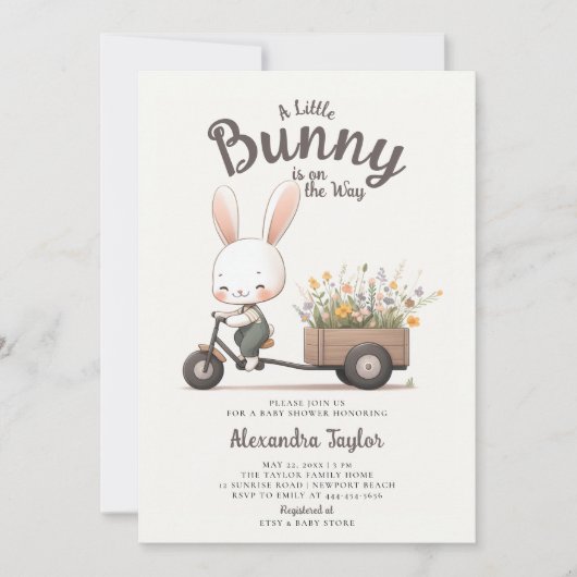 Bunny Wildflower Wagon Bruin Sage Baby Jongen Douc Kaart (Voorkant)