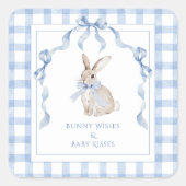 Bunny Wishes & Baby Kisses Baby Shower Vierkante Sticker (Voorkant)