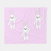 Bunny. Wit en roze. Fleece Deken (Voorkant (Horizontaal))