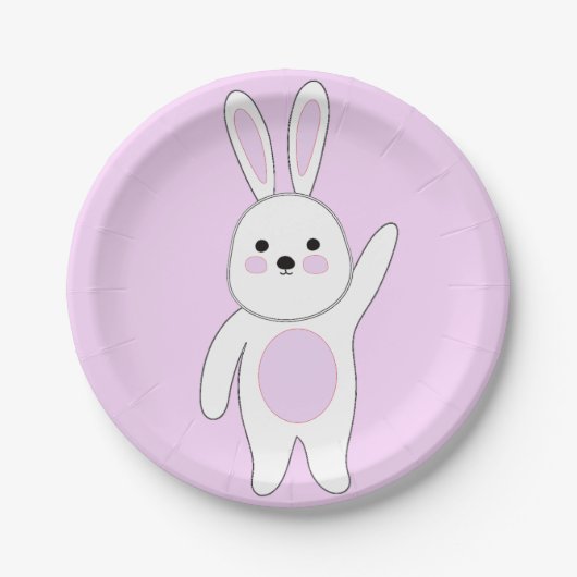Bunny. Wit en roze Papieren Bordje (Voorkant)