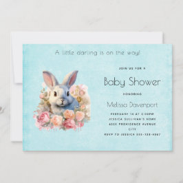 Bunny with a Garland of Roses Cute Baby Shower Kaart