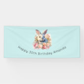 Bunny with a Garland of Roses Cute Birthday Spandoek (Horizontaal)