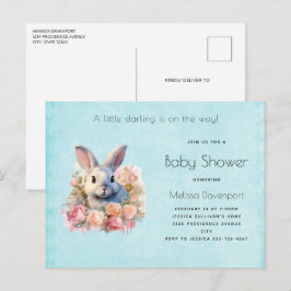 Bunny with a Garland of Roses Cute Birthday Uitnodiging Briefkaart