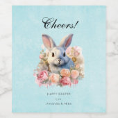 Bunny with a Garland of Roses Cute Cheers Wijn Etiket (Enkel label)