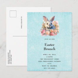 Bunny with a Garland of Roses Cute Easter Uitnodiging Briefkaart