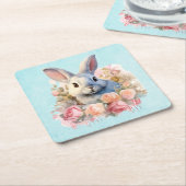 Bunny with a Garland of Roses Cute Kartonnen Onderzetters (Schuin)