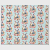 Bunny with a Garland of Roses Cute Pattern Cadeaupapier (Vlak)
