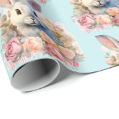 Bunny with a Garland of Roses Cute Pattern Cadeaupapier (Rol Hoek)